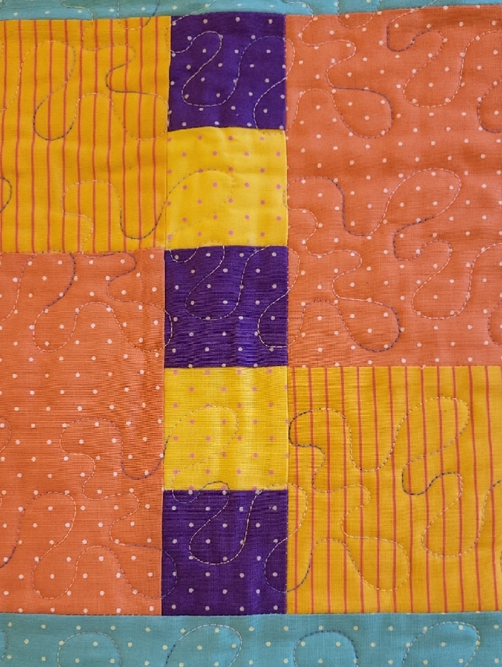 Patchwork Baby " Zoe the Giraffi" Quilt in Aqua, Orange, Yellow & Purple - Picture 3 of 6